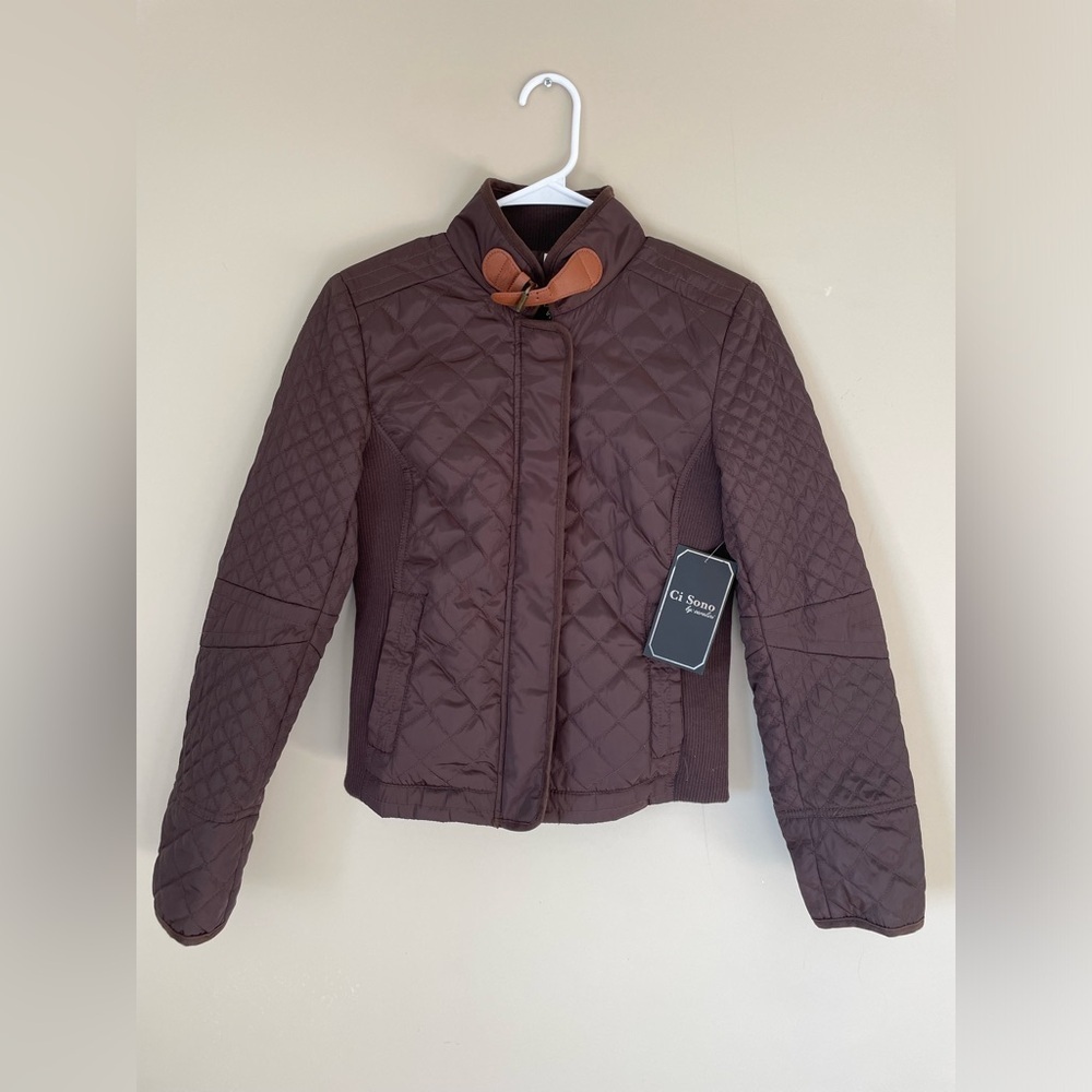 NWT Ci Sono Women's Quilted collar buckle Jacket - chocolate espresso Brown S